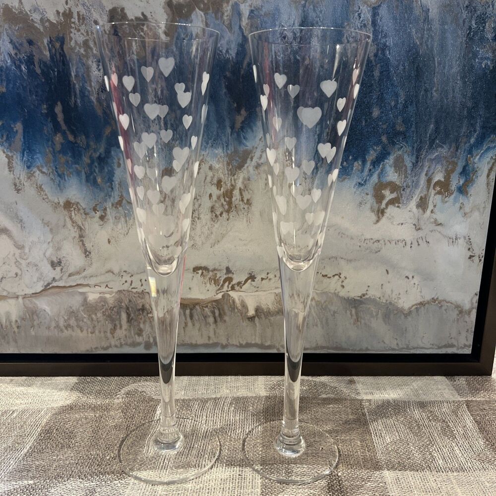 Marquis By Waterford Etched Hearts Champagne (2) Flute 11” EXCELLENT